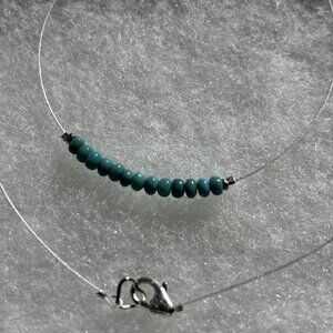 Dainty Silver-tone Necklace with Small Turquoise Beads & Heart Closure